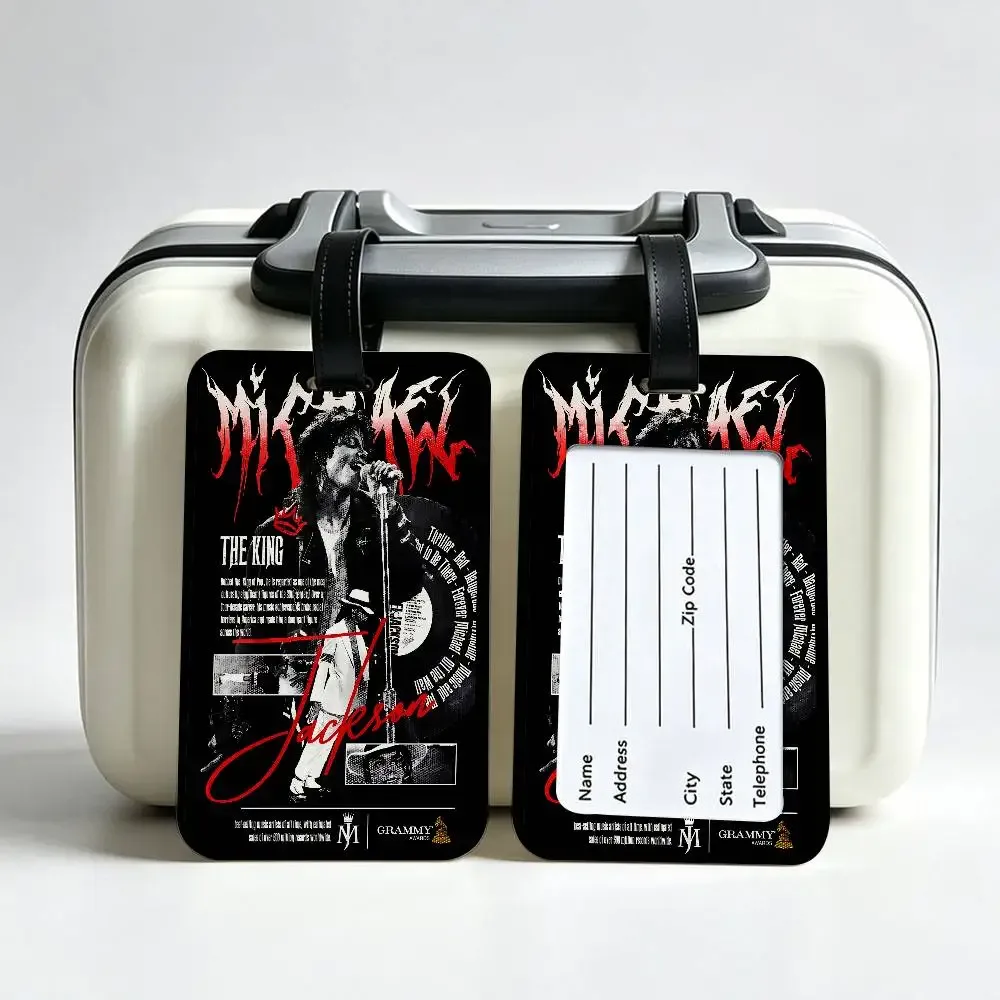 étiquette de bagage m-michael jackson en pvc, étui pour carte d'information, marqueur anti-perte pour sac à dos