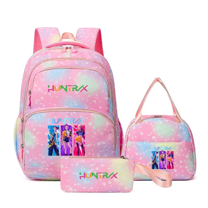 lot de 3 sacs à dos kpop demon hunters, cartable de dessin animé pour adolescents, sac d'étudiant, sacoche pour ordinateur portable et livres, sac de voyage, mochilas