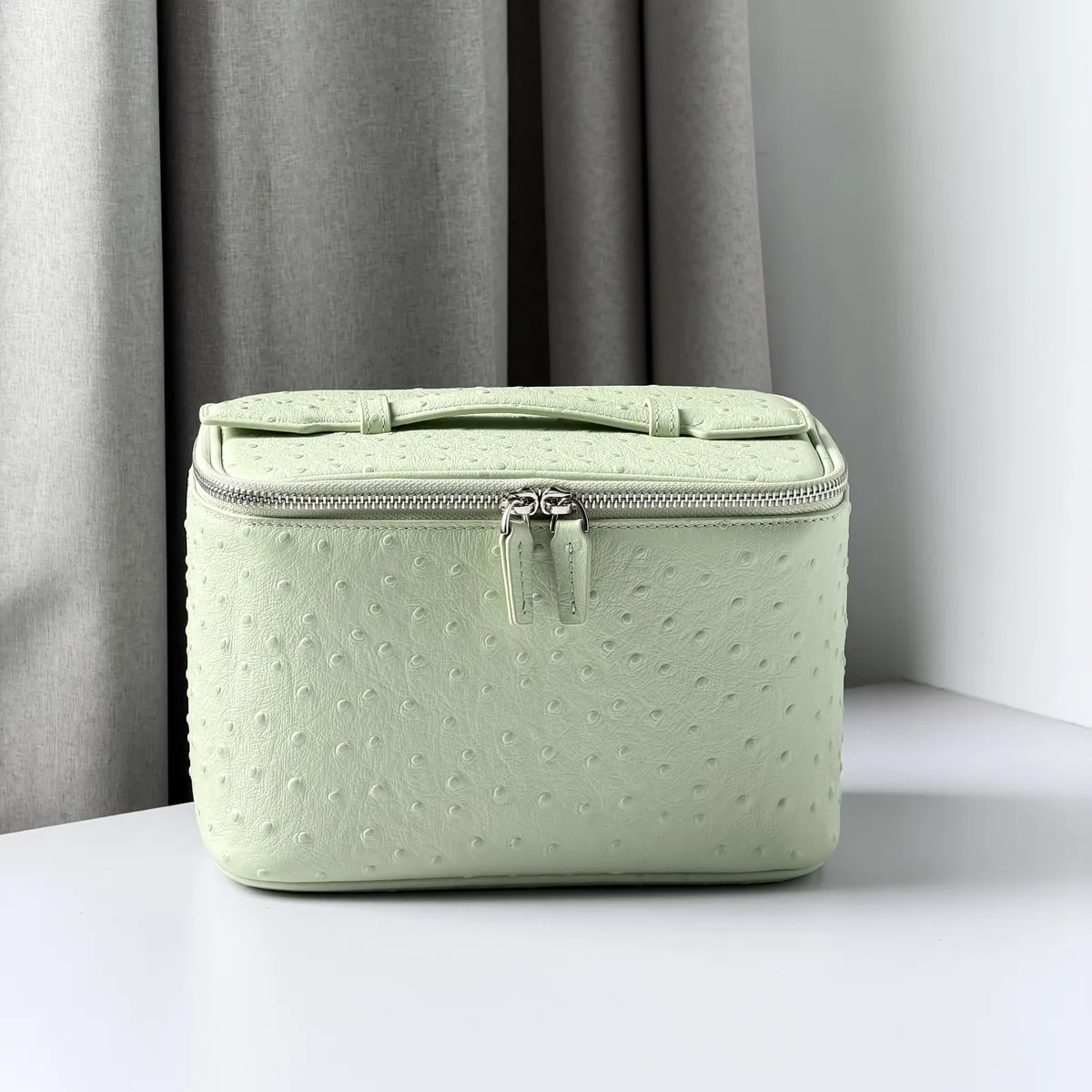 trousse de toilette de voyage en cuir véritable grande capacité, motif autruche, nouvelle collection luxe, portable, pour cosmétiques