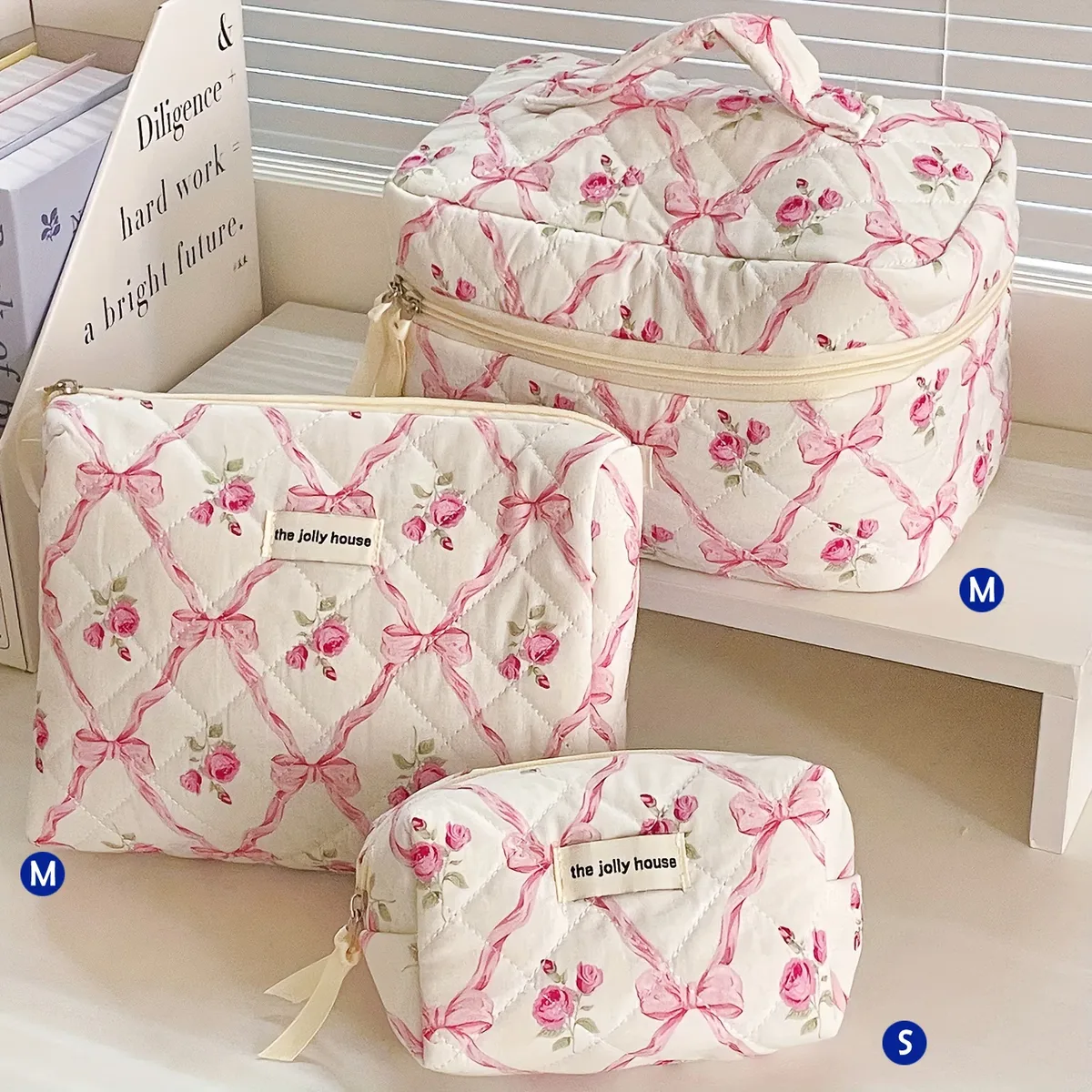 sac de maquillage en coton matelassé pour femmes, 1 pièce, mignon, fermeture éclair, organisateur de cosmétiques, sac à main en tissu en forme de boîte, trousse de toilette portable pour filles