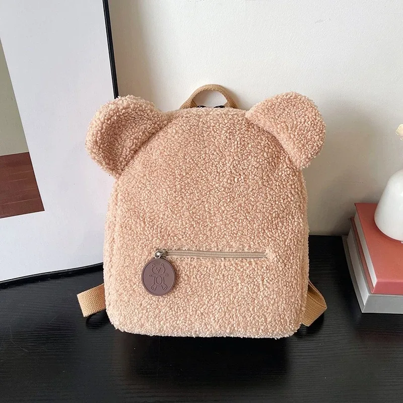 adorable mini sac à dos oreilles d'ours moelleuses avec ceinture fourre-tout en peluche douce multicolore petits sacs à dos pour enfants élégant usage quotidien décontracté