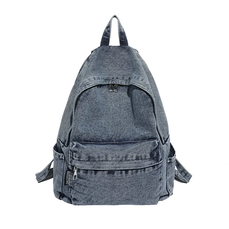 sacs à dos en jean solide pour femmes et unisexe, sacs de loisirs ou de voyage en toile lavée, sacs d'école 100% coton, sacs à bandoulière style preppy pour femmes