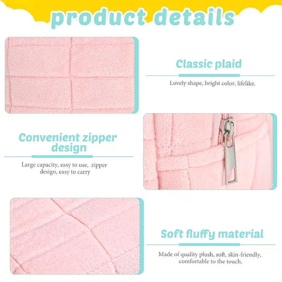 ensemble de 3 sacs à maquillage en peluche, sac à maquillage à carreaux, trousse de toilette de voyage à fermeture éclair de grande capacité, sac de rangement multifonctionnel portable, pochette de rangement mignonne pour pinceaux de maquillage, adapté aux femmes, rose, bleu, blanc