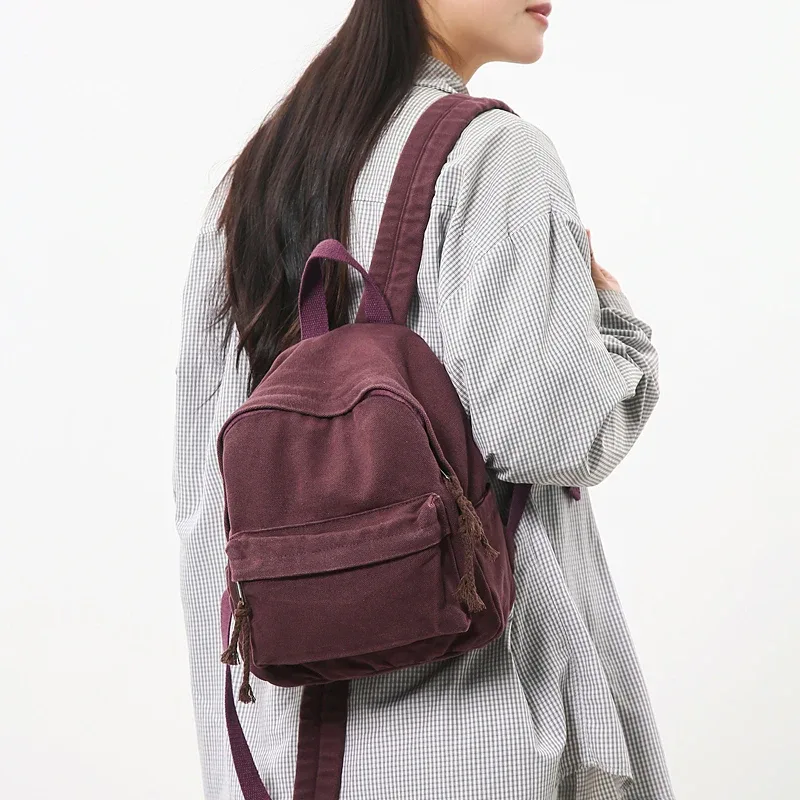 Petits sacs à dos en toile solide pour femmes, 100% coton, petits sacs de loisirs ou de voyage, sacs d'école en tissu mignon pour enfants, paquet vert à bandoulière