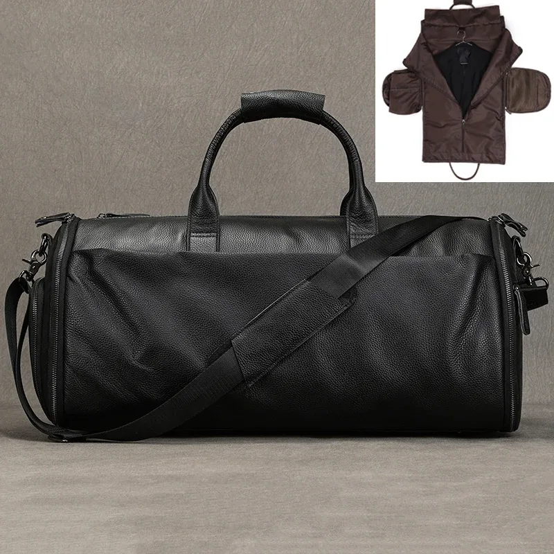 elin-sac pliant en cuir trempé pour homme, sacoche de voyage d'affaires avec poche à chaussures, juste de vêtements, bagage, polochon pour costumes