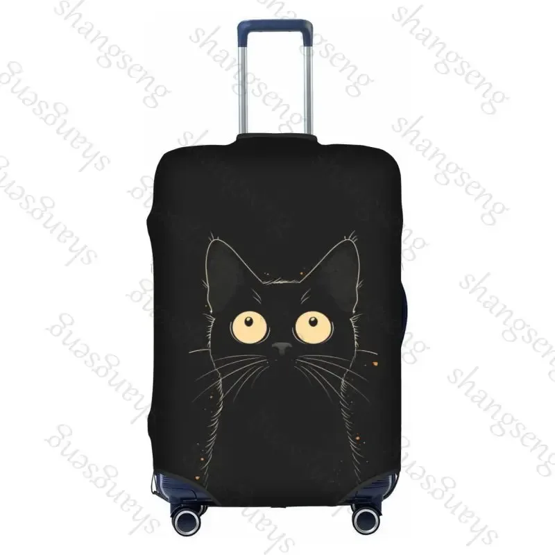 housse de protection élastique épaisse pour bagages, chat noir de dessin animé mignon, combinaison à fermeture éclair pour sac de 18 à 32 pouces, housse de chariot pour valise de voyage