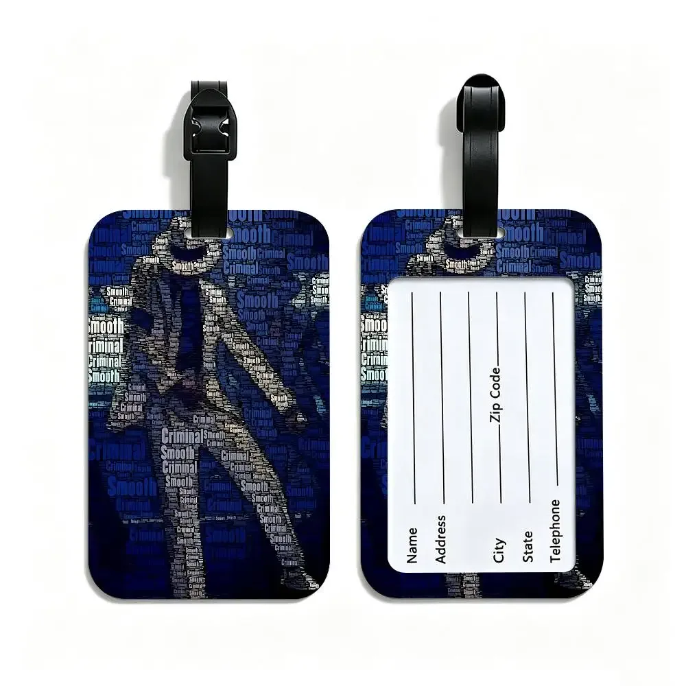 étiquette de bagage m-michael jackson en pvc, étui pour carte d'information, marqueur anti-perte pour sac à dos