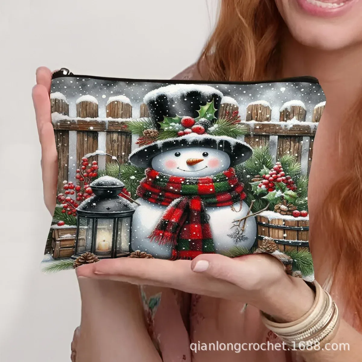 sacs de maquillage tendance de noël, étuis à crayons imprimés bonhomme de neige et sacs de rangement pouvant être personnalisés pochette de maquillage, offre spéciale
