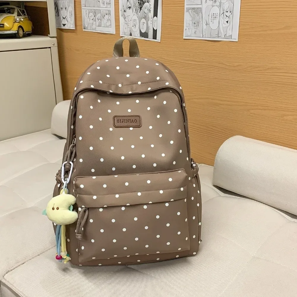 sac à dos léger et mignon à pois, style minimaliste, double bretelles, durable, imperméable, pour l'école et les voyages, compatible ordinateur portable