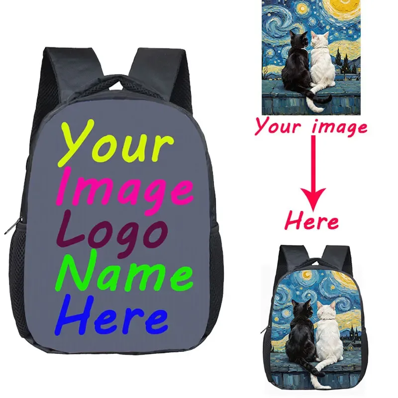 12 pouces personnalisé personnaliser votre logo nom image tout-petits sac à dos dessin animé enfants bookbags bébé sac à dos enfants sacs cadeaux