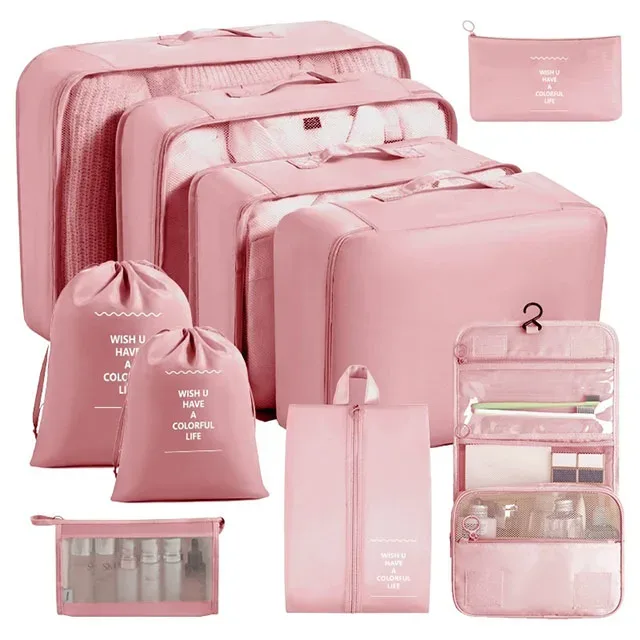 ensemble de 11 cubes de rangement de voyage, organisateurs de bagages imperméables, sacs de rangement à cordon pour vêtements, chaussures, sous-vêtements, cosmétiques