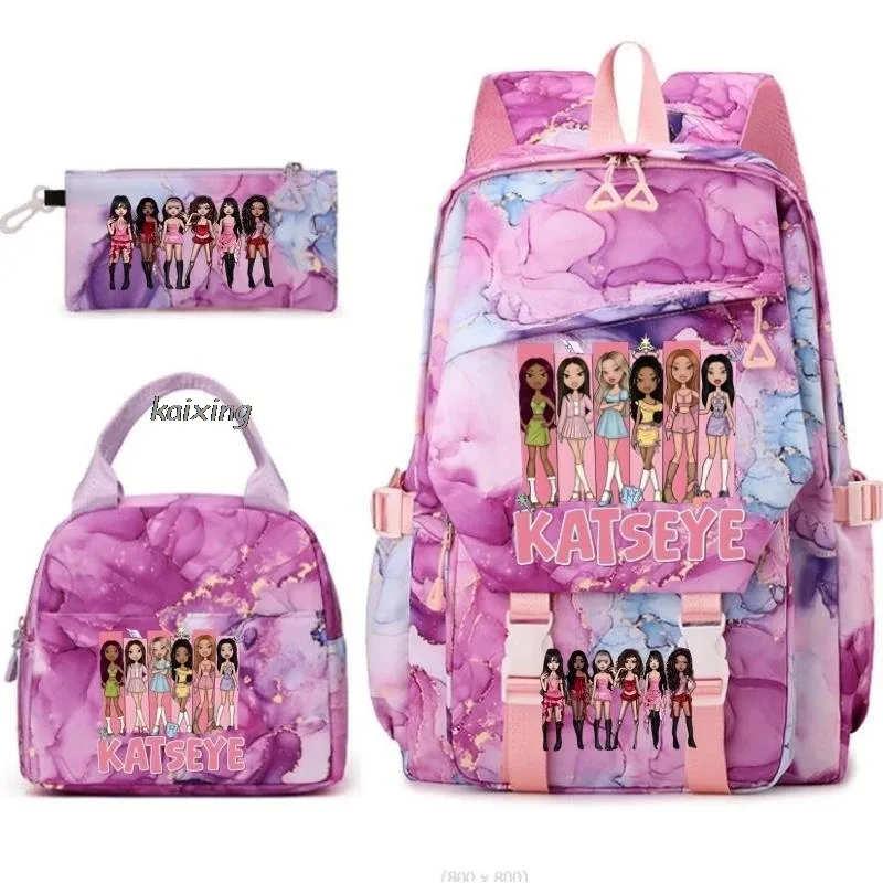 nouveaux sacs à dos katseye à imprimé amusant, 3 pièces/ensemble, sac d'école pour étudiants, sac de voyage pour adolescents, filles et garçons, sacs à lunch, sac à dos
