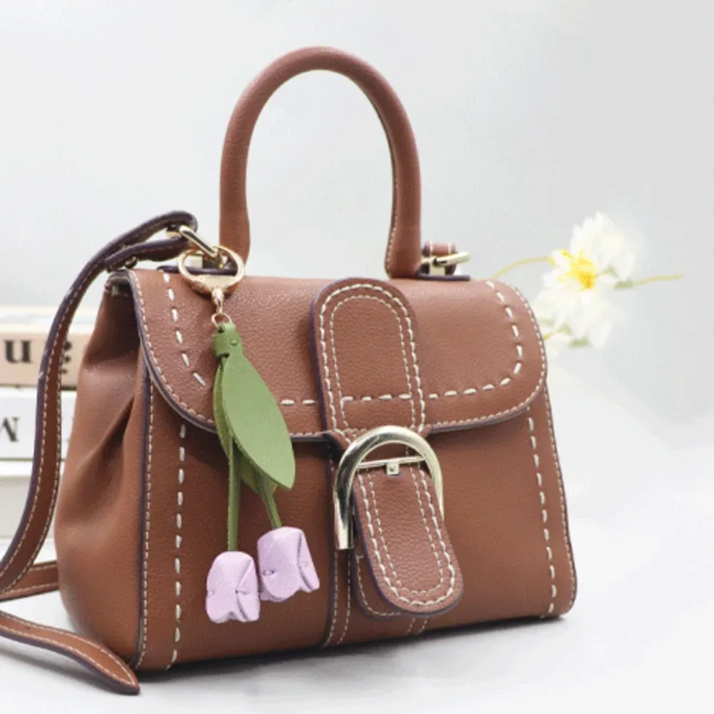 pendentif de sac en forme de tulipe, en cuir pu, style coréen, décoration de sac à dos, breloques pour sac, accessoires assortis, porte-clés de voiture, pour femme