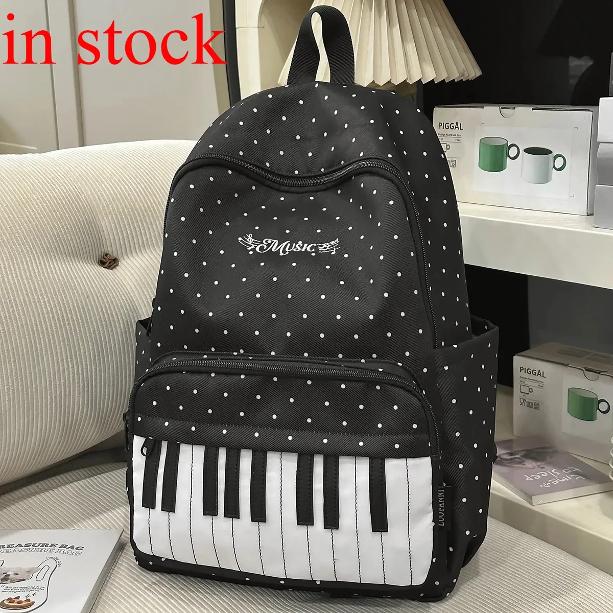 piano personnalisé mochilas mujer imprimé à pois mochila grande capacité sac à la mode simple bolsas sac à dos sacs pour femme