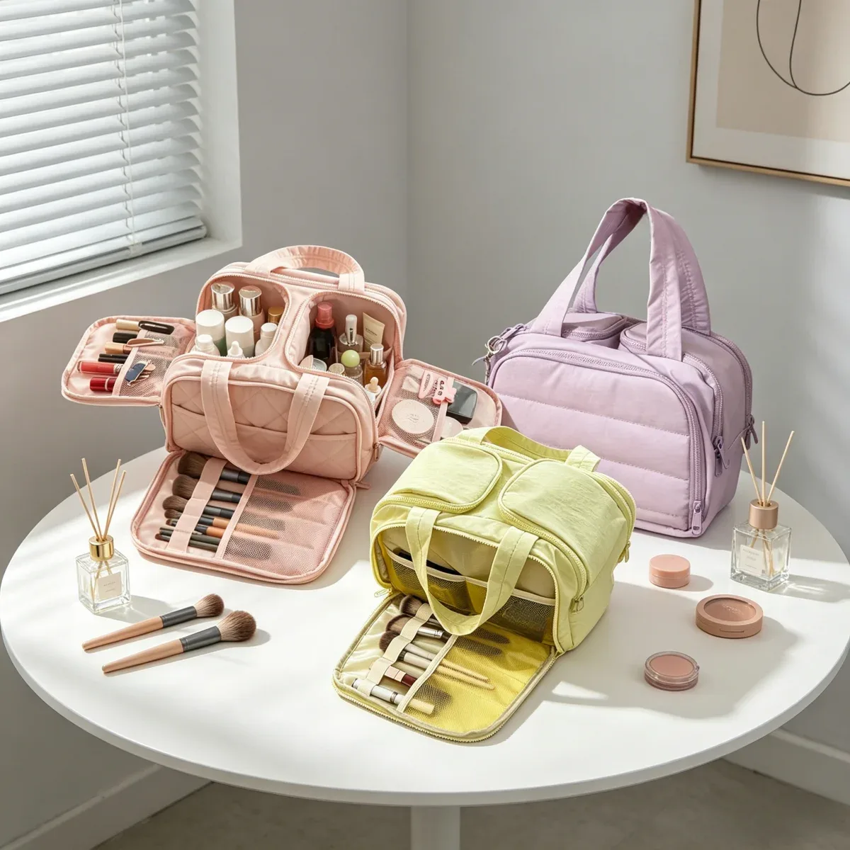 Trousse de Maquillage Portable Multi-Poches avec Fermeture Éclair, Organisateur Cosmétique pour Voyage et Usage Domestique, Grande Capacité, Pochette de Rangement pour Articles de Toilette