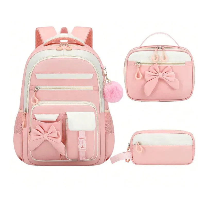 ensemble de 3 sacs à dos scolaires élémentaires grande capacité mignons pour jeunes filles du collège avec trousse et boîte à lunch