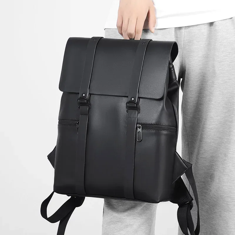sacs à dos en cuir pour ordinateur portable pour hommes, sacs d'école, pu, voyage, loisirs, grande capacité, sac à dos étanche pour étudiants