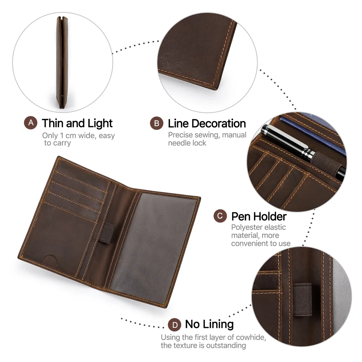 couverture de passeport en cuir rétro, blocage rfid pour cartes, portefeuille de passeport de voyage, étui organisateur de documents avec 1 porte-stylo pour hommes et femmes