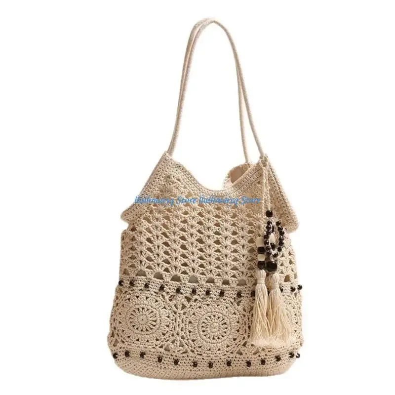 573b plage tissé élégant pour sacs à bandoulière avec des motifs crochet à main intérieur spacieux