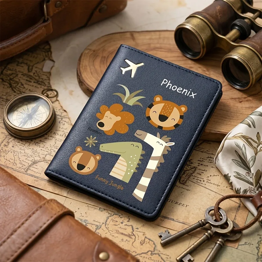 porte-passeport personnalisé avec nom et texte, étui de passeport mignon à motif de dessin animé, couverture de passeport et organiseur de documents