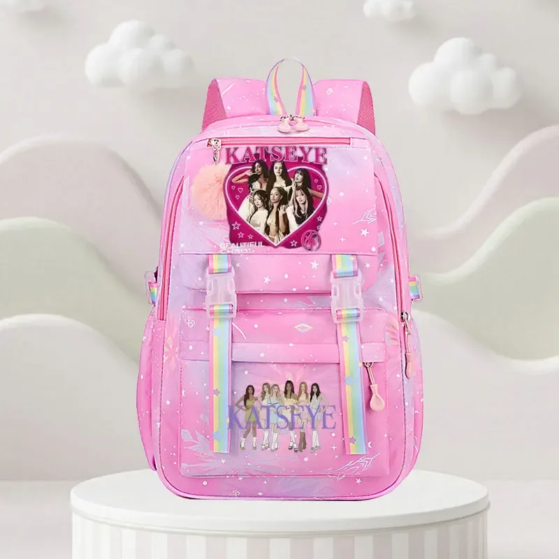 sac d'école katseye print, sac d'école pour élèves du primaire, sac à dos de voyage en plein air, sac à dos tendance pour filles, sac à dos pour enfants.