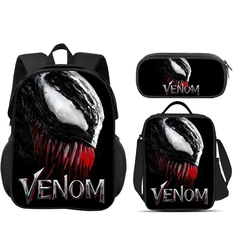 ensemble scolaire venom 3 pièces : sac à dos + trousse à crayons + sac à lunch, sac à dos scolaire tendance, cadeau pour enfants, pratique et multifonctionnel