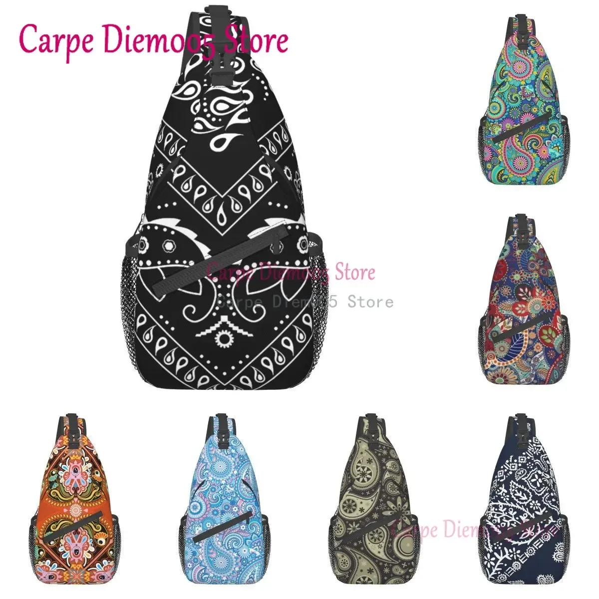 Sac à dos Bandana Paisley Chicano noir et blanc pour hommes, sac à bandoulière pour la randonnée