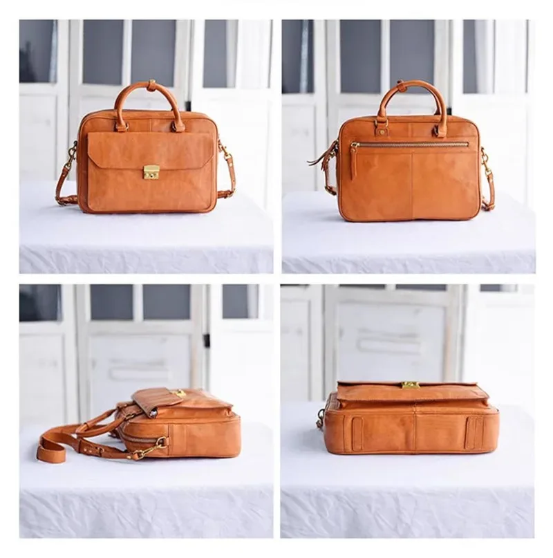 mode vintage haute qualité en cuir véritable femmes porte-documents concepteur de luxe véritable peau de vache bureau travail quotidien sac à main pour ordinateur portable