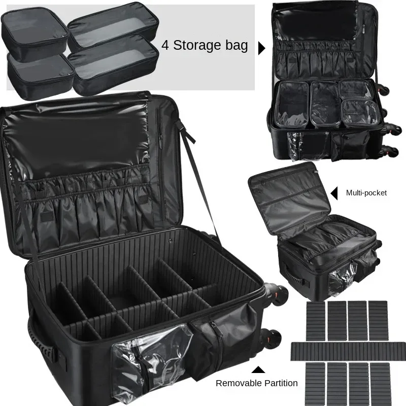valise de maquillage professionnelle à roulettes, trolley de voyage pour cosmétiques, organisateur de maquillage avec roues