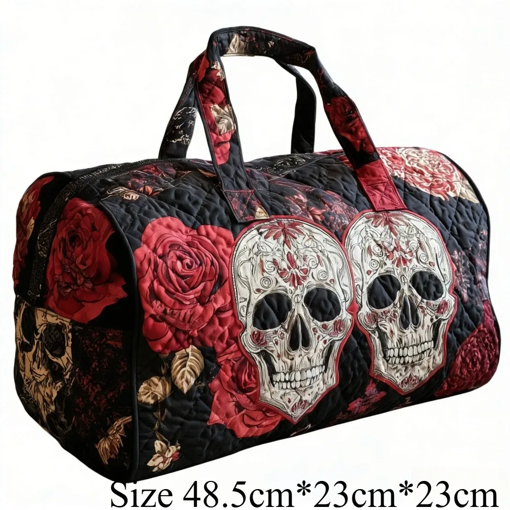 sac de voyage matelassé 3d vintage gothique imprimé crâne et rose, sac de week-end, bagage cabine, sac à main y2k style motard chic, sacs de vacances uniques