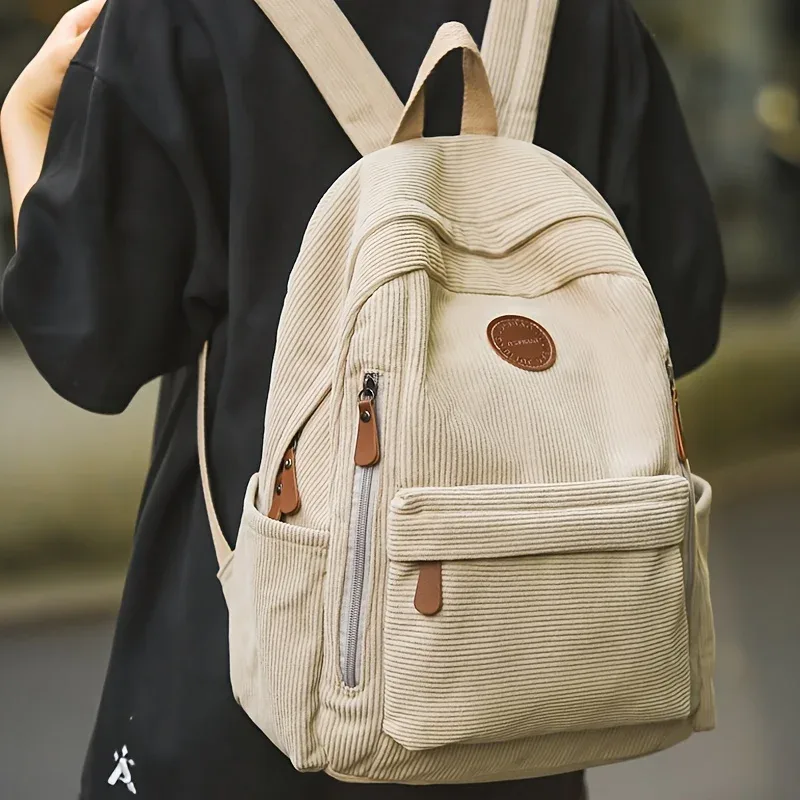 sac à dos en velours côtelé vert olive pour femme, grande capacité, sac à dos décontracté, travail, école, voyage, cadeau idéal pour les étudiants, école