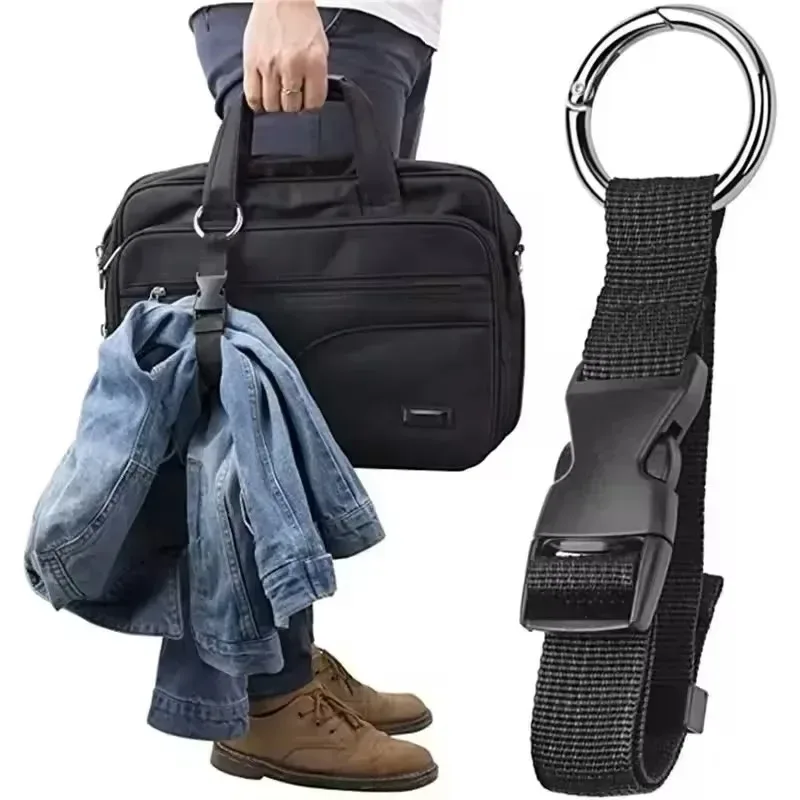 sangle de fixation pour bagages en nylon noir, boucle en alliage de zinc robuste, ceinture de suspension pour valise avec crochet externe pour les voyages à l'aéroport