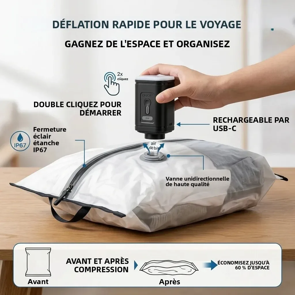 sac de rangement pour vêtements 17l avec pompe électrique usb en tpu, organisateur de compression de bagages portable pour voyage, noir, blanc, rouge