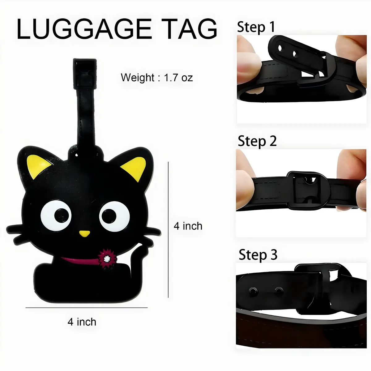 étiquette de bagage portable motif animaux mignons (chat, chien, dinosaure) pour identification de valise et étiquette d'embarquement