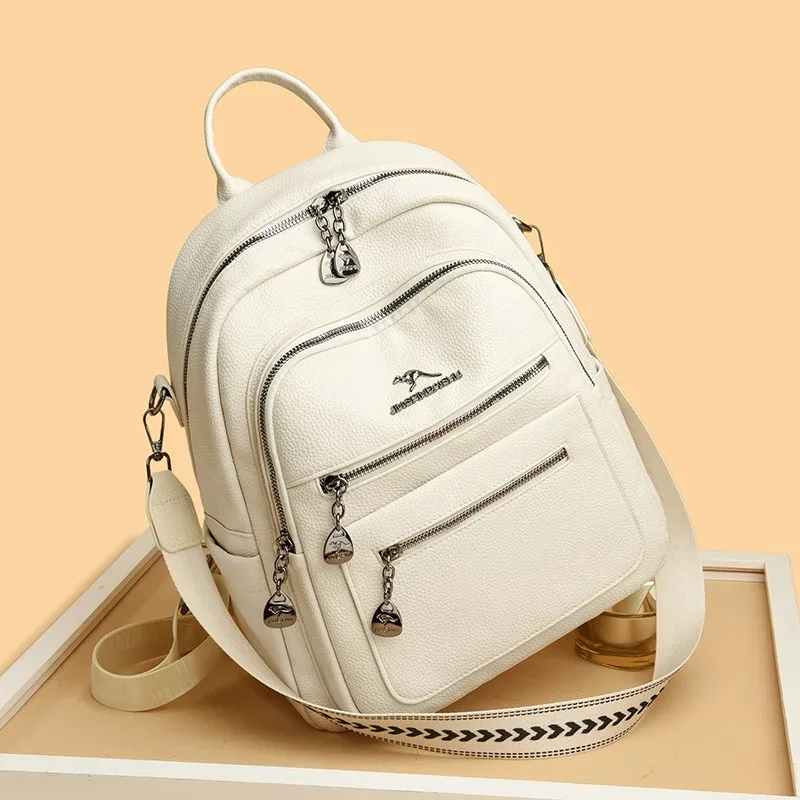 Sac à dos en cuir véritable pour femmes, tendance, grande capacité, polyvalent, pour les déplacements quotidiens, les voyages, avec sangle réglable et fermeture éclair
