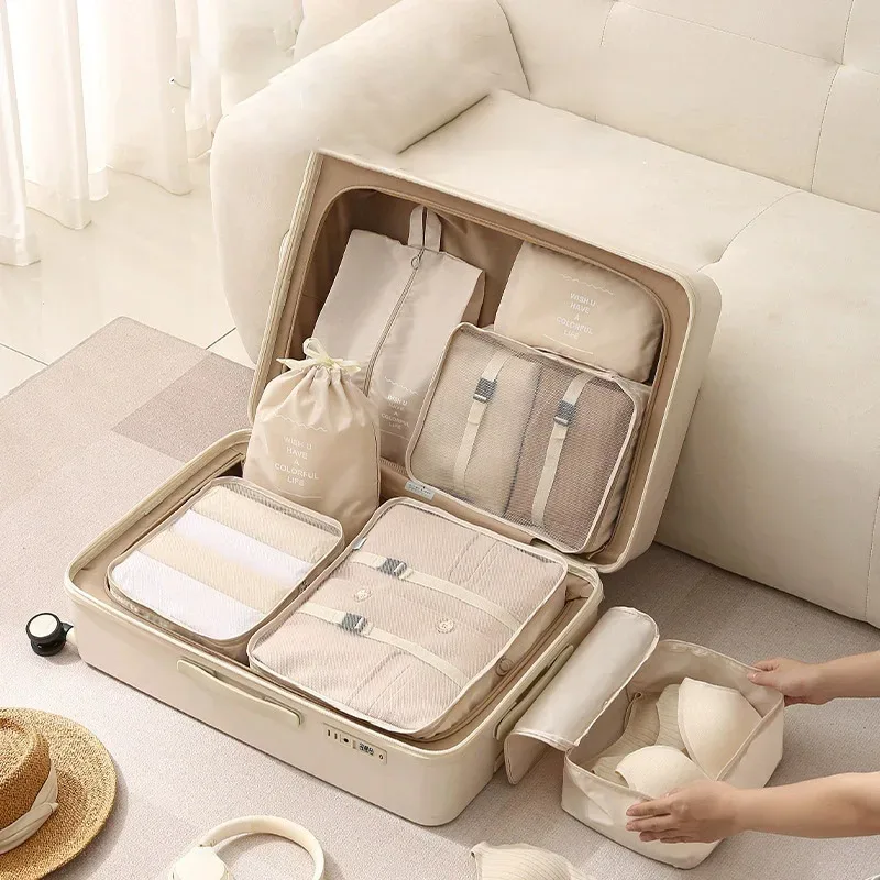 sacs de rangement pour organisateur de voyage, 7 pièces, cube de garde-robe, valise, ensemble de cubes d'emballage, bagages, vêtements, pochette à chaussures pliante