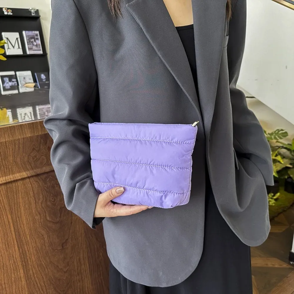 pochette de maquillage matelassée décontractée, couleur unie, rembourrée, sac de toilette de voyage, grande capacité, fermeture éclair, organiseur de cosmétiques pour femmes