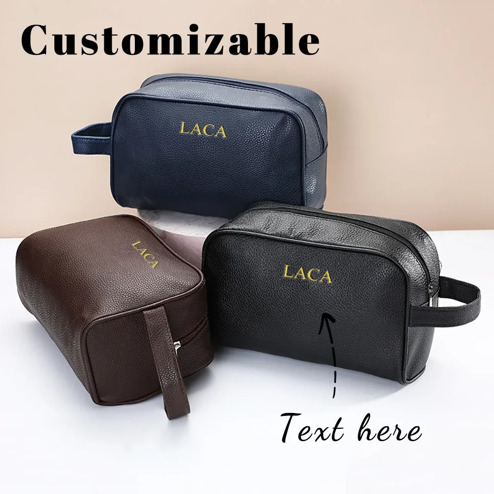 Trousse de maquillage pour hommes de grande capacité avec nom ou lettre personnalisée, trousse de toilette portable à fermeture éclair pour voyage d'affaires, trousse de maquillage pour hommes