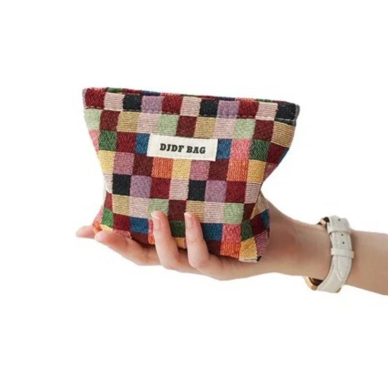 petit sac à cosmétiques de voyage, sac de rangement, sac de doublure de rouge à lèvres, trousse de toilette portable, sac à carreaux