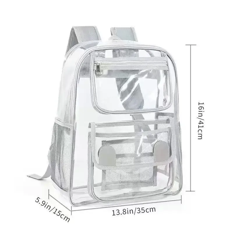 sac à dos transparent en pvc de grande capacité, tendance, style streetwear, unisexe, imperméable, pour un usage quotidien et les étudiants