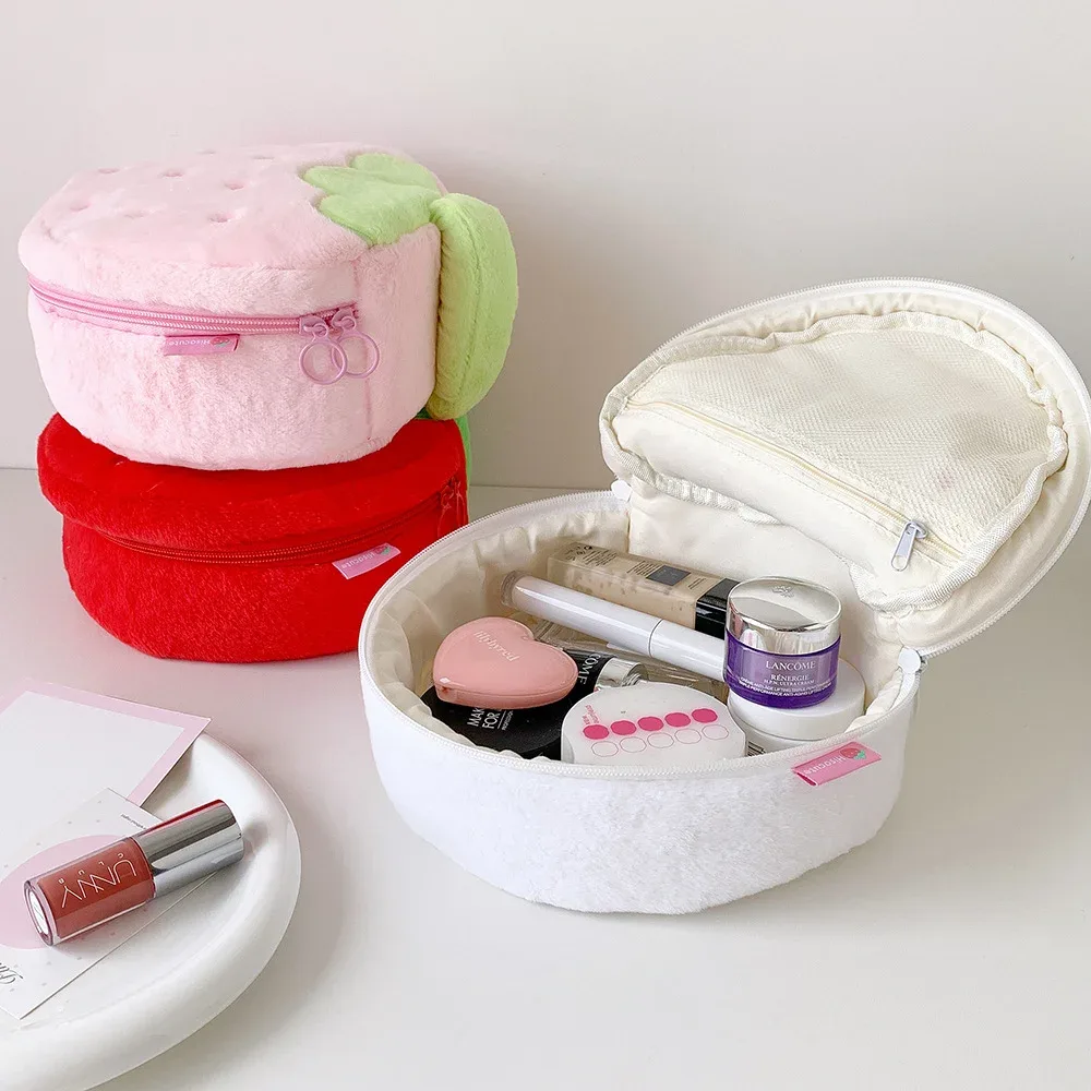 sac de rangement pour cosmétiques et soins de la peau xy, trousse de toilette, sac à main de voyage portable pour filles, trousse de maquillage fraise style ins, grande capacité