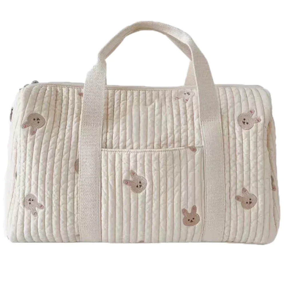 sac de voyage grande capacité multifonctionnel pliable, sac de sport à main brodé motif ours de dessin animé et fleurs