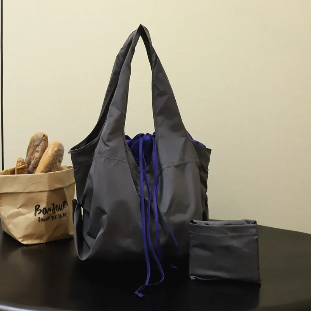 Sac fourre-tout décontracté réutilisable avec cordon de serrage, imperméable, grande capacité, sac de courses écologique, sacs de rangement, sac de voyage en nylon pour l'épicerie et les aliments