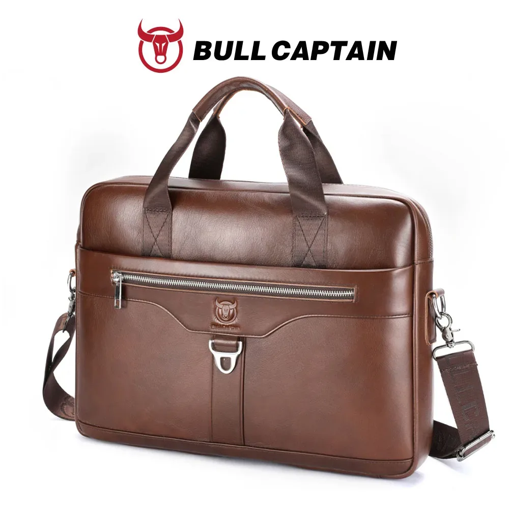 bullcaptain sac à main en cuir véritable pour homme, sac d'affaires vintage pour ordinateur portable, sac messager grande capacité, sac à bandoulière pour le travail