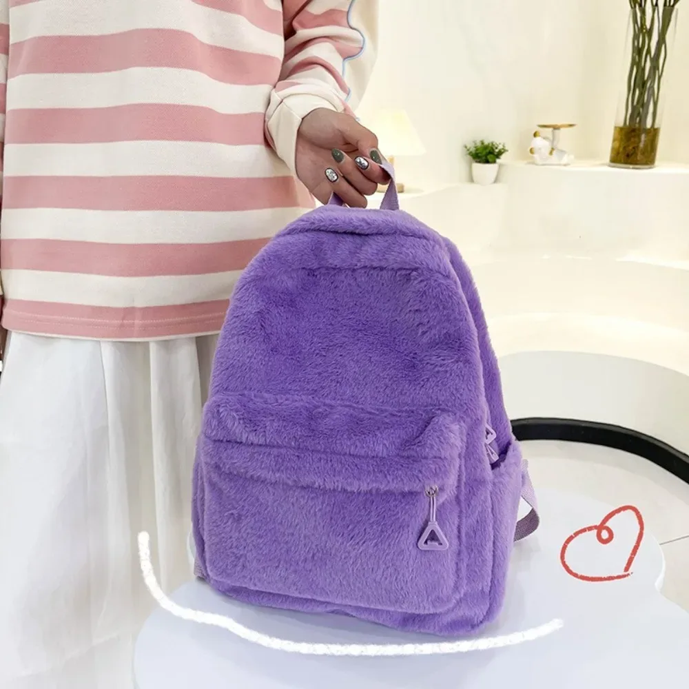 nouveau sac femme en peluche léger couleur unie sac à dos étudiant grande capacité sac à dos de voyage en plein air
