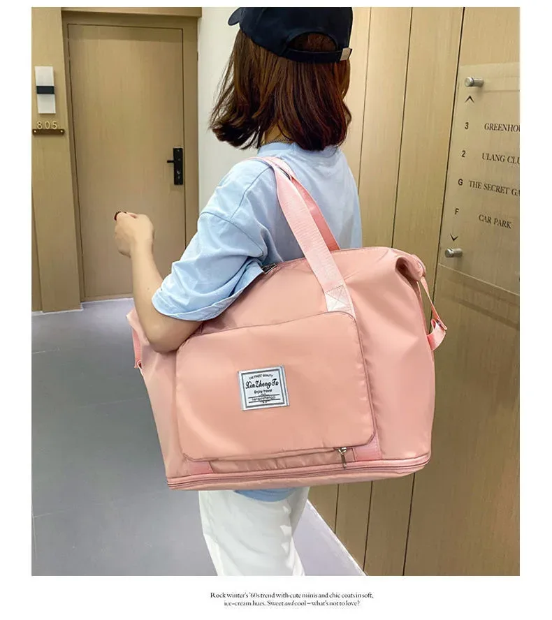 sac de voyage pliable portable pour femme, grande capacité, stockage d'alter, voyage à courte distance, polochon de natation, sac de fitness