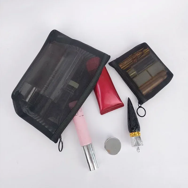trousse de maquillage en maille transparente, pochette de rangement pour organisateur, sacs de toilette décontractés à fermeture éclair, trousse de maquillage pour femmes, sac à cosmétiques de voyage