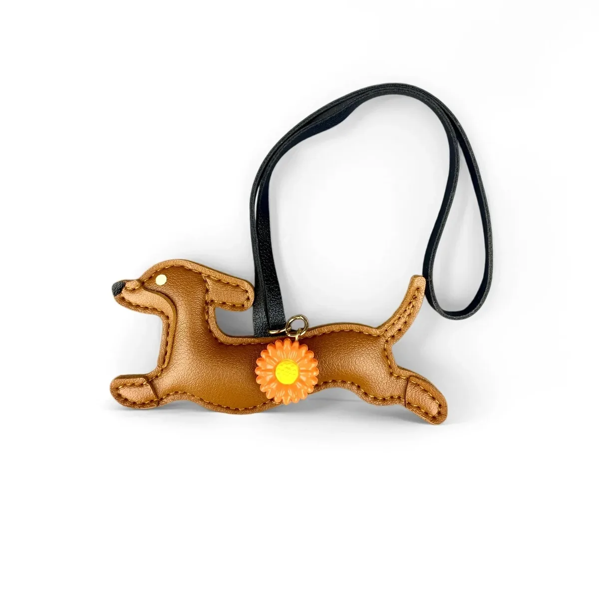 porte-clés teckel en similicuir, breloque pour sac en forme de chiot avec fleur de marguerite - accessoires pour sac à main et sac à dos, cadeau pour les amoureux des chiens