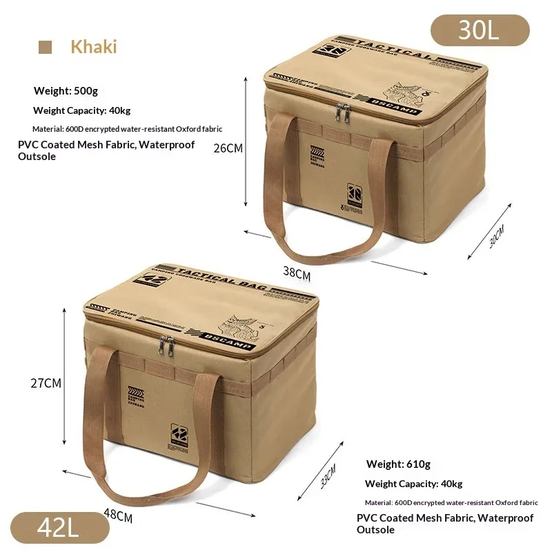 sac de rangement tactique pour le camping 30-42l - boîte pliable isolée pour pique-nique, vaisselle et équipement de terrain, imperméable