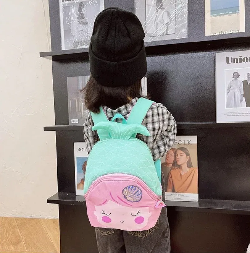sac à dos sirène en nylon coloré pour enfants, sac à dos personnalisé, dessin animé mignon, maternelle, loisirs